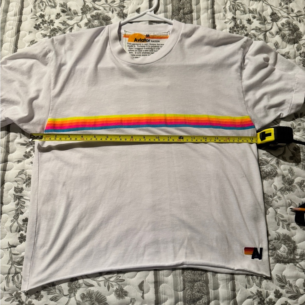 Aviator Nation White Tee with Colorful Stripe - Picture 5 of 5